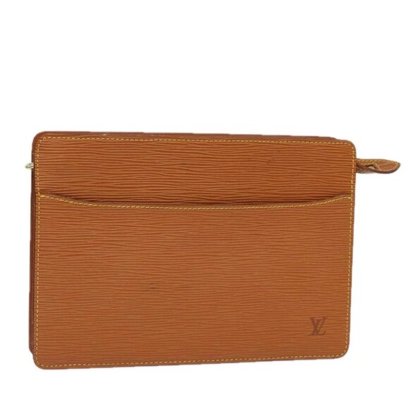 LOUIS VUITTON Epi Pochette Homme Clutch Bag Brown Zipang gold - Picture 1 of 14
